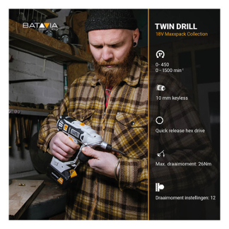 Batavia Accu schroefboormachine | Batavia | Twindrill (Klopboorfunctie, 18V, Excl. accu en lader) 7063778 K170114348 - 7