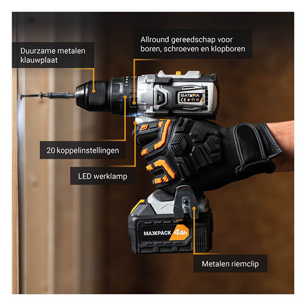 Batavia Klopboormachine | Batavia (18V, Brushless, Koffer, Incl. accu en lader) 7062722 K170114351 - 4