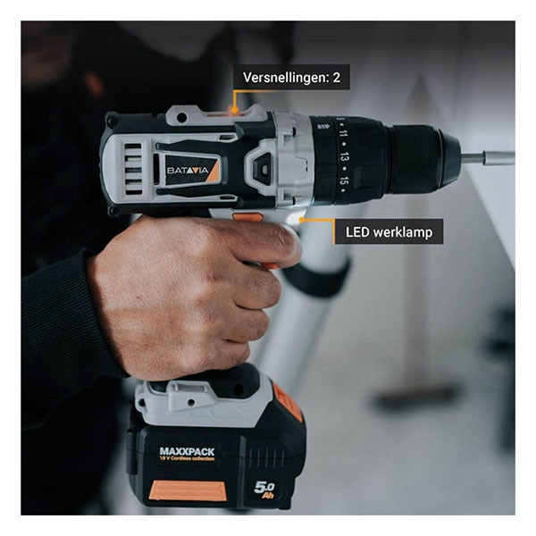 Batavia Klopboormachine | Batavia (18V, Koffer, Incl. 2x accu en 1x lader) 7063810 K170114350 - 4