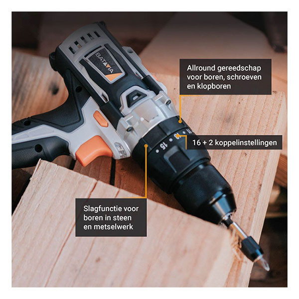 Batavia Klopboormachine | Batavia (18V, Koffer, Incl. 2x accu en 1x lader) 7063810 K170114350 - 5