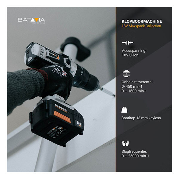 Batavia Klopboormachine | Batavia (18V, Koffer, Incl. 2x accu en 1x lader) 7063810 K170114350 - 6