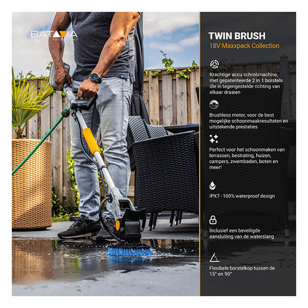 Batavia Reinigingsborstel | Batavia | Twinbrush Premium (18V, Verstelbare knop, Incl. accu en lader) 7064304 K170114322 - 10