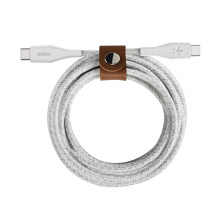Belkin OnePlus oplaadkabel | USB C ↔ USB C | 1.2 meter (USB 2.0, 480 Mbps, Nylon, Leren bandje, Wit) F8J241bt04-WHT F010214169 - 1
