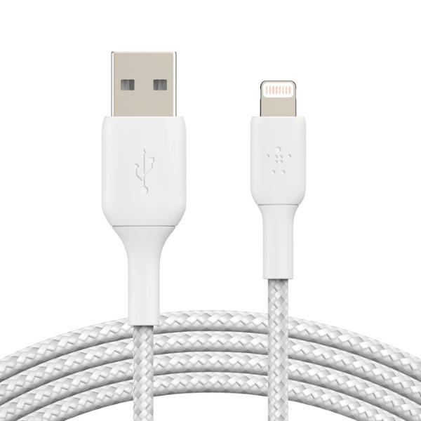 Belkin iPhone oplaadkabel | USB A ↔ Lightning | Belkin | 3 meter (USB 2.0, 12W, 480 Mbps, Nylon, Wit) CAA002BT3MWH A010221136 - 1