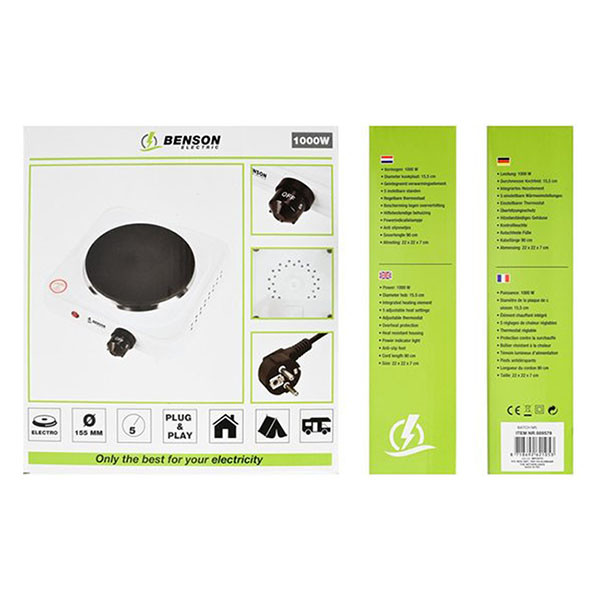 Benson Elektrische kookplaat | Benson | 1 pits (Ø15.5 cm, Metaal, 1000W) 9579 K170106367 - 5