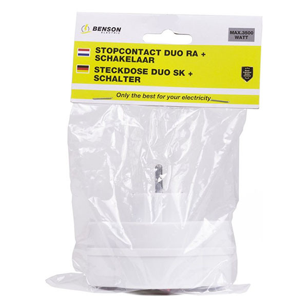 Benson Verloopstekker | Benson | 2-voudig (16A, Geaard, Schakelaar, Wit) 5188 K170104888 - 3