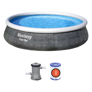 Bestway Opblaasbaar zwembad | Bestway | Ø 396 x 84 cm (Incl. filterpomp, Rotan) 57376 K180107731 - 5
