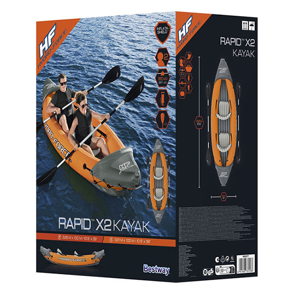 Bestway Opblaasbare kajak | Bestway | Hydro Force Rapid X2 | 321 x 100 x 44 cm (Met roeispanen, handpomp en vin, Max 160 kg) 65077 K180107810 - 8