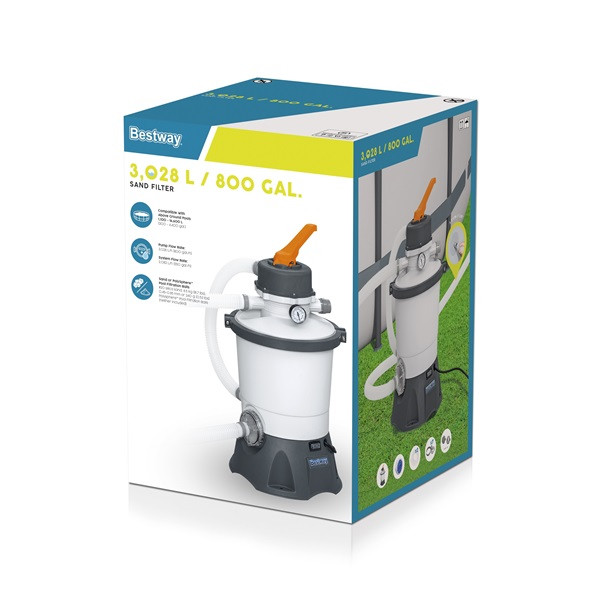 Bestway Zandfilterpomp | Bestway | 3.0 m³/u (Geschikt voor 1100 tot 16.000 liter, Manometer, Chloordispenser) 7025032070 K170115227 - 2