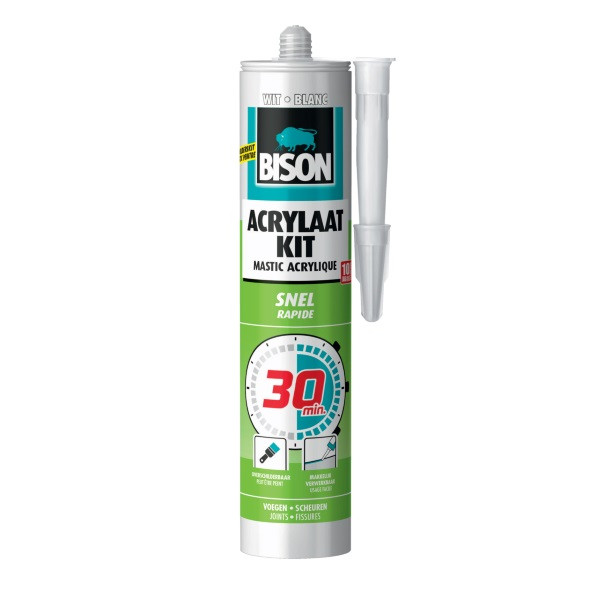 Bison Acrylaatkit | Bison | Wit (Snel werkend, Overschilderbaar, Binnen en Buiten, Elastisch, 300 ml) 1491142 K100702606 - 1