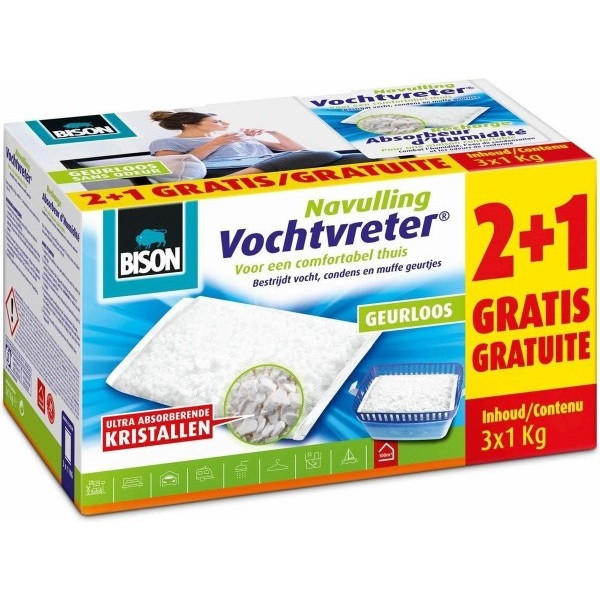 Bison Vochtvreter navulling | Bison | Korrels (Neutraal, 3 x 1 kilogram) 6313576 K170101367 - 1
