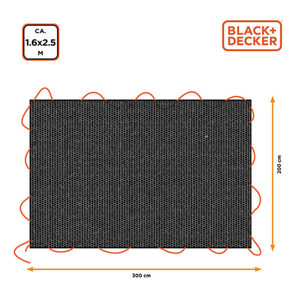 Black & Decker Afdekzeil | BLACK+DECKER | 1.6 x 2.5 meter (140 gr/m2m, Zwart, Waterdicht) 871125223593 K180107528 - 2