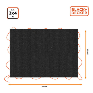 Black & Decker Afdekzeil | BLACK+DECKER | 3 x 4 meter (90 gr/m2, Zwart, Waterdicht) 871125223594 K180107529 - 2