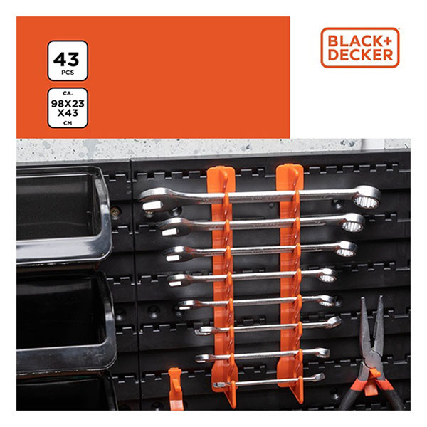 Black & Decker Opbergsysteem | BLACK+DECKER | 98 × 23 × 43 cm (43 delig, Opbergbakjes, Haken, Houders, Modulair) 871125223943 K101303029 - 5