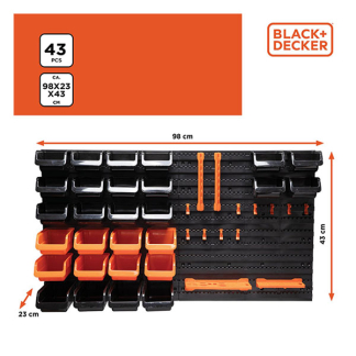 Black & Decker Opbergsysteem | BLACK+DECKER | 98 × 23 × 43 cm (43 delig, Opbergbakjes, Haken, Houders, Modulair) 871125223943 K101303029 - 6