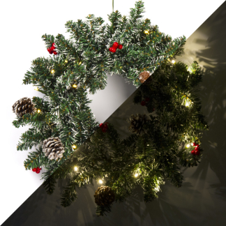 Black Box Kerstkrans | Black Box | Creston | Ø 45 cm (20 leds, Groen, Bevroren, Besjes, Dennenappels, Batterijen, Binnen/Buiten) 1065808 K151100114