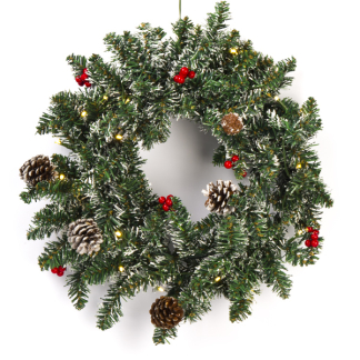 Black Box Kerstkrans | Black Box | Creston | Ø 45 cm (20 leds, Groen, Bevroren, Besjes, Dennenappels, Batterijen, Binnen/Buiten) 1065808 K151100114 - 2