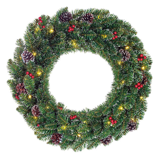 Black Box Kerstkrans | Black Box | Creston | Ø 60 cm (30 leds, Groen, Bevroren, Besjes, Dennenappels, Batterijen, Binnen/Buiten) 1065809 K151100115 - 1