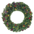 Kerstkrans | Black Box | Creston | Ø 60 cm (30 leds, Groen, Bevroren, Besjes, Dennenappels, Batterijen, Binnen/Buiten)