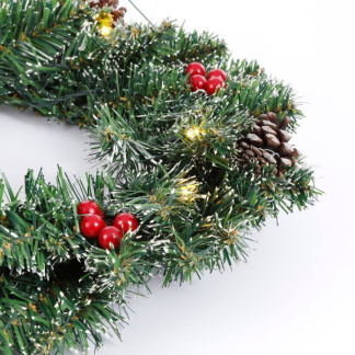 Black Box Kerstkrans | Black Box | Creston | Ø 60 cm (30 leds, Groen, Bevroren, Besjes, Dennenappels, Batterijen, Binnen/Buiten) 1065809 K151100115 - 2