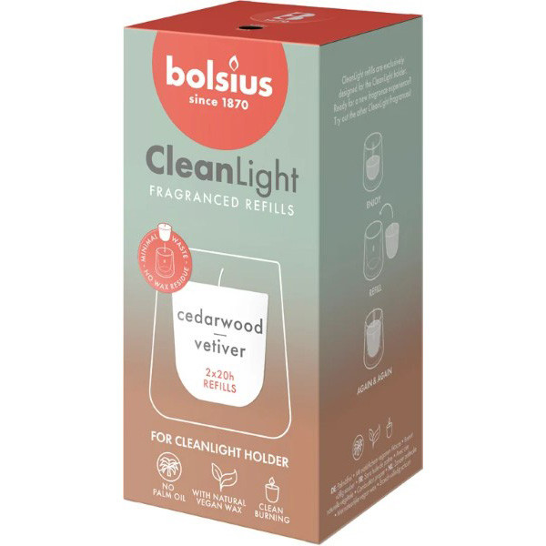 Bolsius CleanLight navulling | Cedarwoord & Vetiver | 2 stuks (Palmolievrij, 24 branduren) 101925030516 K150303179 - 1