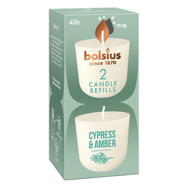 Bolsius CleanLight navulling | Cypress & Amber (Plantaardige wax, Tot 20 branduren, 2 stuks) 101924030501 101925030501 K150303177 - 1