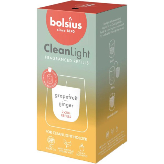 Bolsius CleanLight navulling | Grapefruit & Ginger (Plantaardige wax, Tot 20 branduren, 2 stuks) 101925030586 K150303270