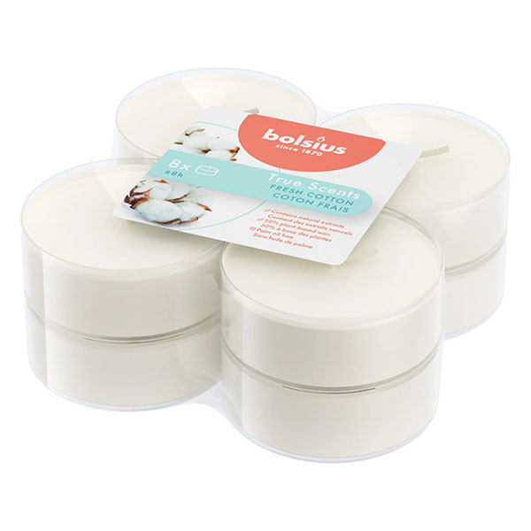 Bolsius Geurtheelichten | Bolsius | Fresh Cotton | 8 stuks (True Scents, Plantaardige wax, 8 branduren) 101925221871 K150303469 - 1