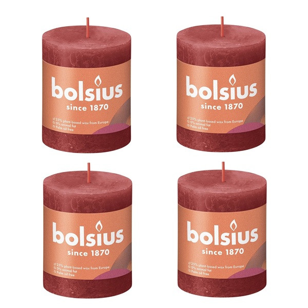 Bolsius Stompkaars | Bolsius | Delicate Red | 8 x Ø 6.8 cm | 4 stuks (Rustiek) 103668780341 K150303429 - 1