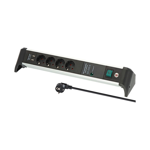Brennenstuhl Desktop stekkerdoos | Brennenstuhl | 1.8 meter (4-voudig, 2 USB poorten, Overspanningsbeveiliging, Schakelaar, Aluminium) 1391010620 C060401139 - 2