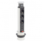 Inbouw bureau stopcontact | Brennenstuhl | 2 meter (3-voudig, 2 USB poorten, Aluminium)