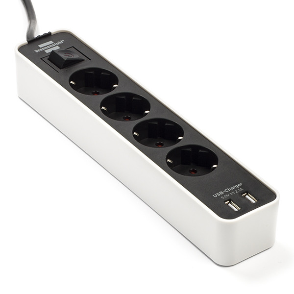 Brennenstuhl Stekkerdoos 4-voudig | Brennenstuhl | 1.5 meter (2 USB poorten, Schakelaar, Wit/Zwart) 1153240026 K120300086 - 1