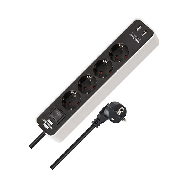 Brennenstuhl Stekkerdoos 4-voudig | Brennenstuhl | 1.5 meter (2 USB poorten, Schakelaar, Wit/Zwart) 1153240026 K120300086 - 2