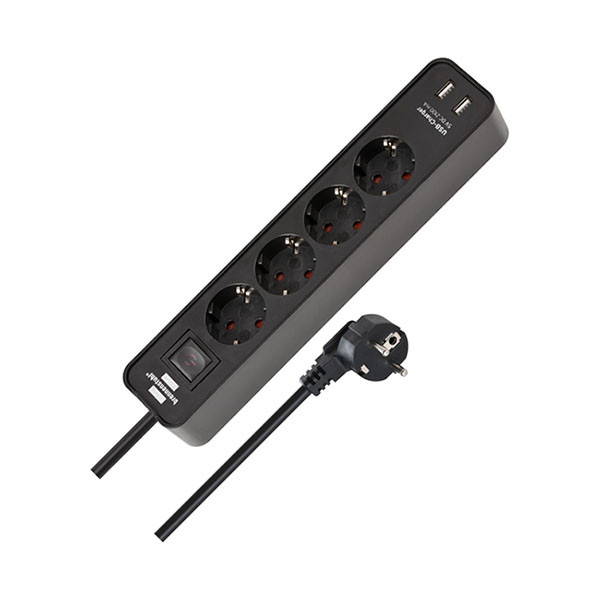 Brennenstuhl Stekkerdoos 4-voudig | Brennenstuhl | 1.5 meter (2 USB poorten, Schakelaar, Zwart) 1153240006 K120300085 - 2