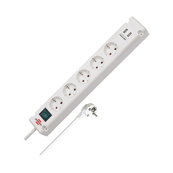 Brennenstuhl Stekkerdoos 5-voudig | Brennenstuhl | 3 meter (2 USB poorten, Schakelaar, Wit) 1150660325 K120300089 - 2