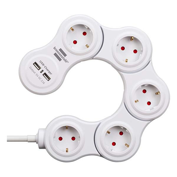 Brennenstuhl Stekkerdoos met USB | Brennenstuhl | 1.4 meter (5-voudig, 2x USB A, Flexibel) 1155350210 A120300090 - 3