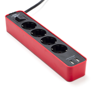 Brennenstuhl Stekkerdoos met USB | Brennenstuhl | 1.5 meter (4-voudig, Schakelaar, Rood/Zwart) 1153240076 A120300087 - 1