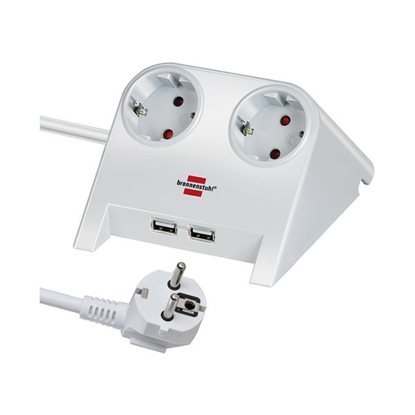 Brennenstuhl Stekkerdoos met USB | Brennenstuhl | 1.8 meter (2-voudig, Desktop, Wit) 1153520222 B010813606 - 2