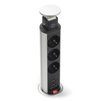 Brennenstuhl Stekkerdoos met USB | Brennenstuhl | 2 meter (3-voudig, 2x USB A, Bureau stopcontact inbouw, Aluminium) 1396200013 K010813013