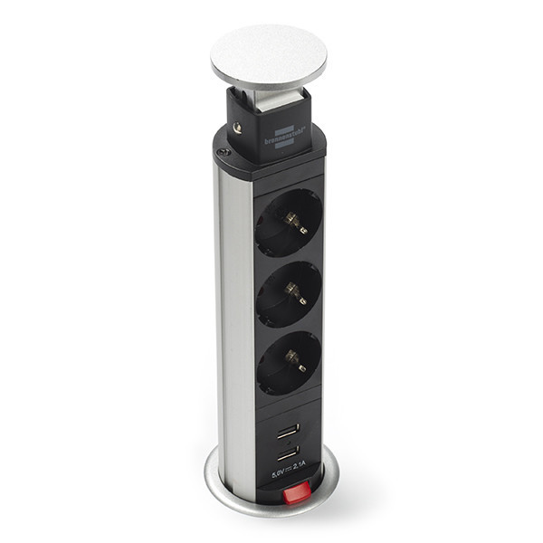 Brennenstuhl Stekkerdoos met USB | Brennenstuhl | 2 meter (3-voudig, Bureau inbouw stopcontact, Aluminium) 1396200013 B010813013 - 1