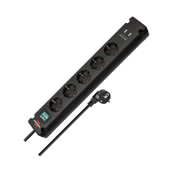 Brennenstuhl Stekkerdoos met USB | Brennenstuhl | 3 meter (5-voudig, Schakelaar, Zwart) 1150660315 A120300088 - 2