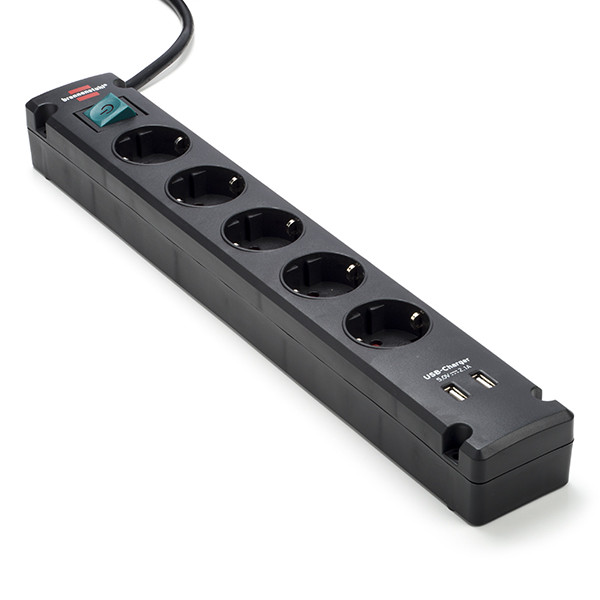 stekkerdoos met usb brennenstuhl 3 meter 5 voudig schakelaar zwart brennenstuhl kabelshop nl