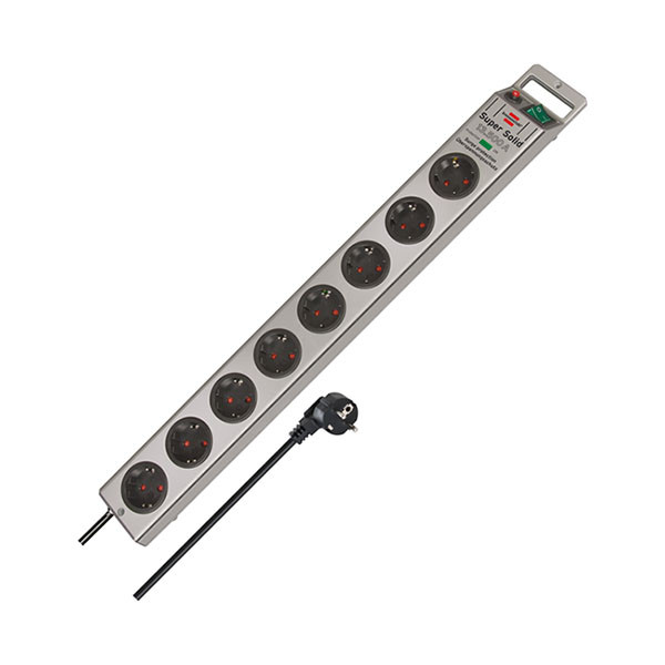 Brennenstuhl Stekkerdoos met overspanningsbeveiliging | Brennenstuhl | 2.5 meter (8-voudig, 13.500 A, Zilver) 1153340318 A010813410 - 2