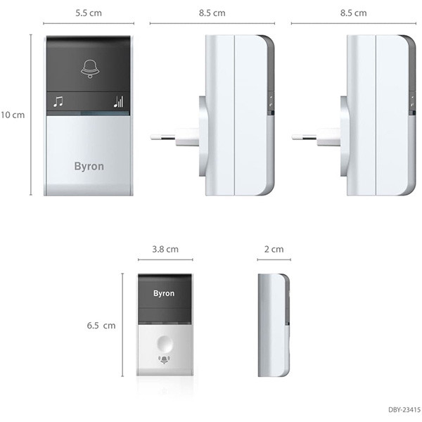 Byron Plug-in deurbel | Byron (Draadloos, 2 ontvangers, Kinetische energie, 100 meter, 80 dB) DBY-23415 K170113573 - 2