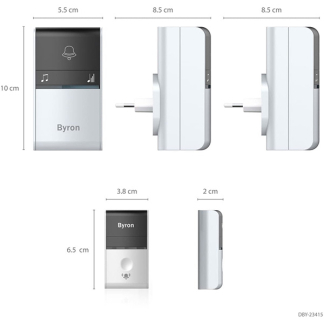 Byron Plug-in deurbel | Byron (Draadloos, 2 ontvangers, Kinetische energie, 100 meter, 80 dB) DBY-23415 K170113573 - 2
