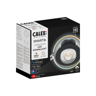 Calex Inbouwspot | Calex Smart Home (Wifi, 4.9W, 345lm, 2700 - 6500K, Zwart) 429272 5601000100 K170203377 - 4