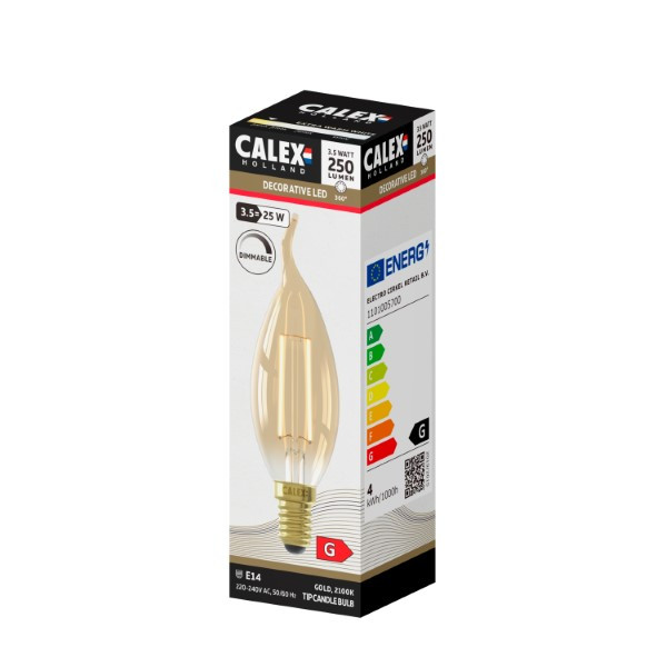 Calex Led lamp E14 | Kaars met punt | Calex | 5 stuks (3.5W, 250lm, 2100K, Dimbaar) 1101005700 V170202486 - 3