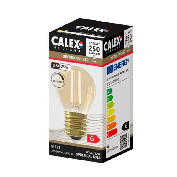 Calex Led lamp E27 | Kogel | Calex | 12 stuks (3.5W, 250lm, 2100K, Dimbaar) 1101004900 V170202478 - 3