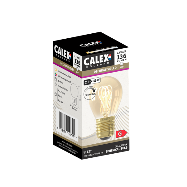 Calex Led lamp E27 | Kogel | Calex (2.5W, 136 lm, 2100K, Dimbaar) 1001002800 K170202925 - 2