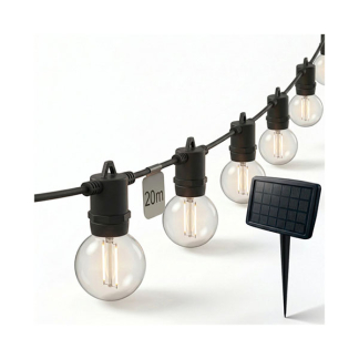 Calex Lichtsnoer | Calex | 20 meter (Zonnepaneel, Afstandsbediening, 30 led lampjes, IP44, Warm wit, Buiten, Zwart) 7501001600 K150301083